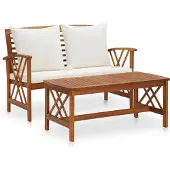 vidaXL 2-delige loungeset voor de tuin met kussens, gemaakt van massief acaciahout