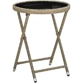 vidaXL Salontafel 60 cm poly rattan en gehard glas beige
