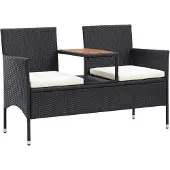 Natur24 Banc de jardin 2places et table à thé 143cm Résine tressée Noir