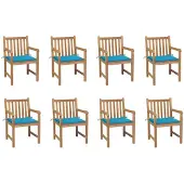 vidaXL Tuinstoelen 8 st met blauwe kussens massief teakhout