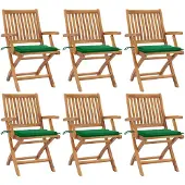 vidaXL Tuinstoelen 6 st inklapbaar met kussens massief teakhout
