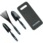Hyundai tuingereedschap 4-delige set - bladhark / tuinschep / handschep / kniekussen