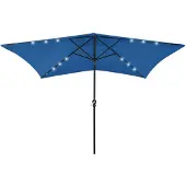 vidaXL Parasol met LED's en stalen paal 2x3 m azuurblauw