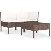 vidaXL 3-delige Loungeset met kussens poly rattan bruin