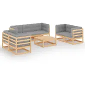 vidaXL 8-delige loungeset voor de tuin met kussens, gemaakt van massief grenenhout