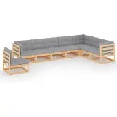 vidaXL 8-delige Loungeset met kussens massief grenenhout
