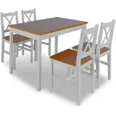 vidaXL 5-delige Eethoek bruin en wit