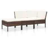 vidaXL 3-delige Loungeset met kussens poly rattan bruin