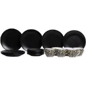Svenska Living Koffieset Luipaard 18-delig mat zwart zwart Aardewerk Svenska Living Serviesset