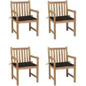 vidaXL Tuinstoelen 4 st met zwarte kussens massief teakhout