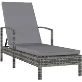 vidaXL Ligbed met armleuningen poly rattan grijs