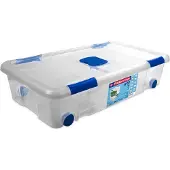 Hega hogar 1x Opbergboxen/opbergdozen met deksel en wieltjes 30 liter kunststof transparant/blauw - Opbergbox