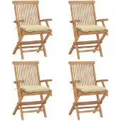 vidaXL Tuinstoelen 4 st met crèmewitte kussens massief teakhout