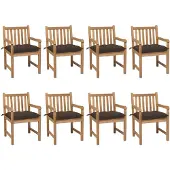 vidaXL Tuinstoelen 8 st met taupe kussens massief teakhout