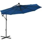 vidaXL Zweefparasol met LED en stalen paal 300 cm azuurblauw