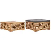 vidaXL Tuintafel en voetensteun met donkergrijs kussen teakhout