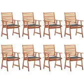 vidaXL Tuinstoelen 8 st met kussens massief acaciahout