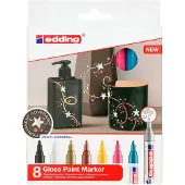 Edding 750/8 S glanslakmarker assorti set - ronde punt - 2-4 mm - set van 8 stuks