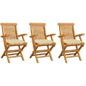 vidaXL Tuinstoelen 3 st met crèmewitte kussens massief teakhout