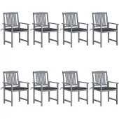 vidaXL Tuinstoelen met kussens, 8 stuks. Massief acaciahout, grijs