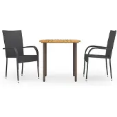 vidaXL 3-delige Tuinset poly rattan zwart
