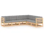 vidaXL 6-delige Loungeset met kussens massief grenenhout