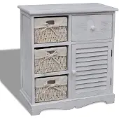 vidaXL Kast met links 3 weefmanden hout wit