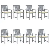 vidaXL Tuinstoelen 8 st met kussens massief acaciahout grijs