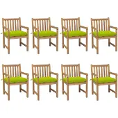 vidaXL Tuinstoelen 8 st met heldergroene kussens massief teakhout