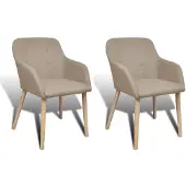 vidaXL Eetkamerstoelen met eikenhouten poten stof beige 2 st online kopen