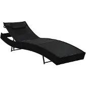 vidaXL Ligbed met kussen poly rattan zwart