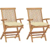 vidaXL Tuinstoelen 2 st met crèmewitte kussens massief teakhout