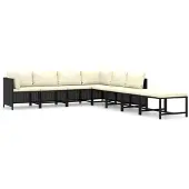 vidaXL 8-delige Loungeset met kussens poly rattan zwart