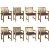 vidaXL Tuinstoelen 8 st met antracietkleurige kussens massief teakhout
