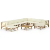 vidaXL 11-delige Loungeset met crèmewitte kussens bamboe
