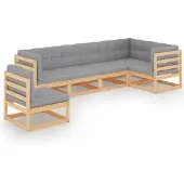 vidaXL 6-delige Loungeset met kussens massief grenenhout