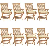 vidaXL Tuinstoelen 8 st met crèmewitte kussens massief teakhout
