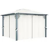 vidaXL Paviljoen met gordijnen, 300 x 300 cm, crème kleur, aluminium