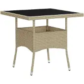 vidaXL Tuintafel poly rattan en glas beige