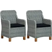 vidaXL Tuinstoelen 2 st met kussens poly rattan lichtgrijs