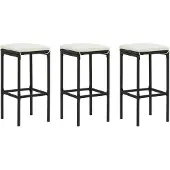 vidaXL Barkrukken met kussens 3 st poly rattan zwart