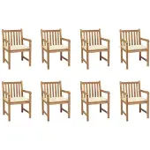 vidaXL Tuinstoelen 8 st met crèmekleurige kussens massief teakhout