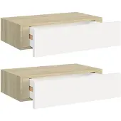vidaXL Wandschappen 2 st met lade 40x23,5x10 cm MDF eikenkleur en wit