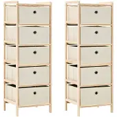 vidaXL Opbergrekken met 5 stoffen manden 2 st cederhout beige