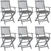 vidaXL Tuinstoelen 6 st inklapbaar met kussens massief acaciahout