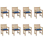 vidaXL Tuinstoelen 8 st met koningsblauwe kussens massief teakhout
