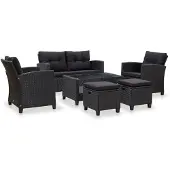 vidaXL Canapés de jardin 6 pcs avec coussins Résine tressée Noir46151