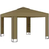 vidaXL Paviljoen met dubbel dak, 3x3x2,7 meter, taupekleurig, 180 g/m²