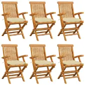 vidaXL Tuinstoelen 6 st met crèmewitte kussens massief teakhout