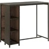 vidaXL Bartafel met opbergrek 120x60x110 cm poly rattan bruin